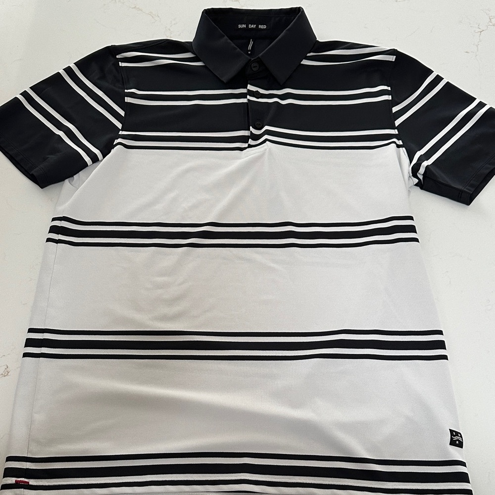 Sun Day Red Tiger Woods Men’s Black & White Striped Polo Shirt SDR Medium